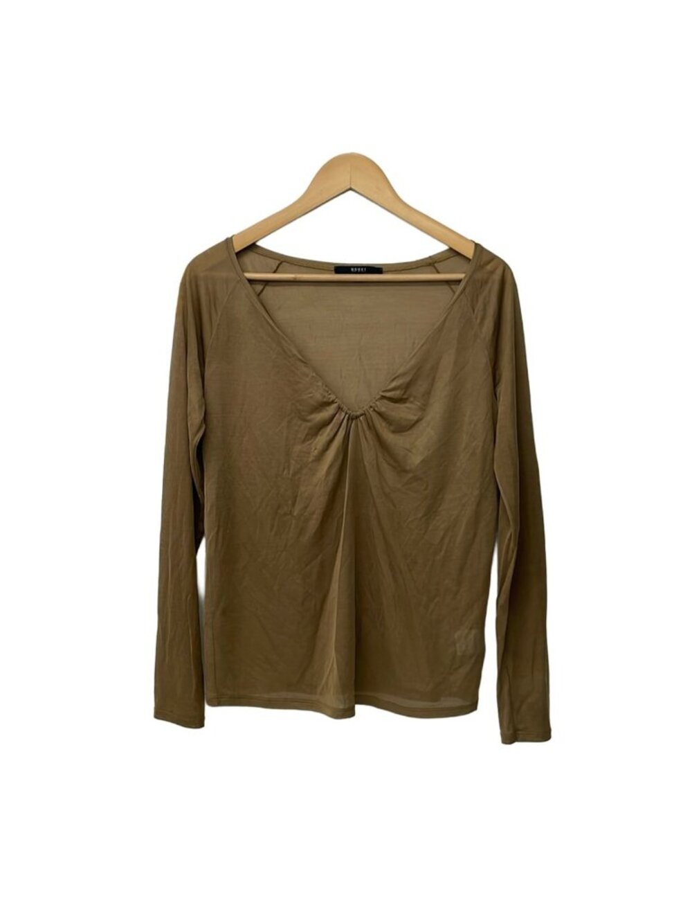 Gucci Long Sleeve Top Khaki V-neck Silk XS